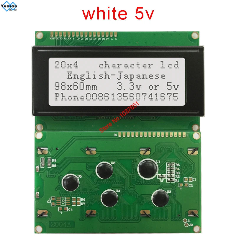 2004A 20x4 IIC I2C LCD Display Blue White Green Screen RGB Backlgiht Black Character 3.3V or 5V 98X60mm