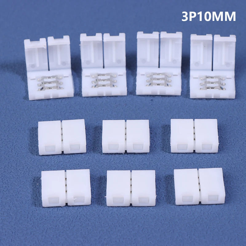 10Pcs LED Strip Connector 8MM 10MM 2Pin 3Pin 4Pin 3528 5050 RGB Single Color Solderless PCB Board Wire Free Welding Connectors