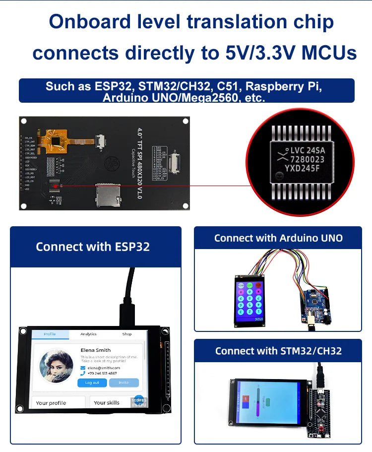 4.0 Inch 320X480 SPI TFT LCD Module ESP32 Display ST7796 TN Capacitive Touch LCD Screen for Arduino/Mega2560/C51/STM32//ESP32