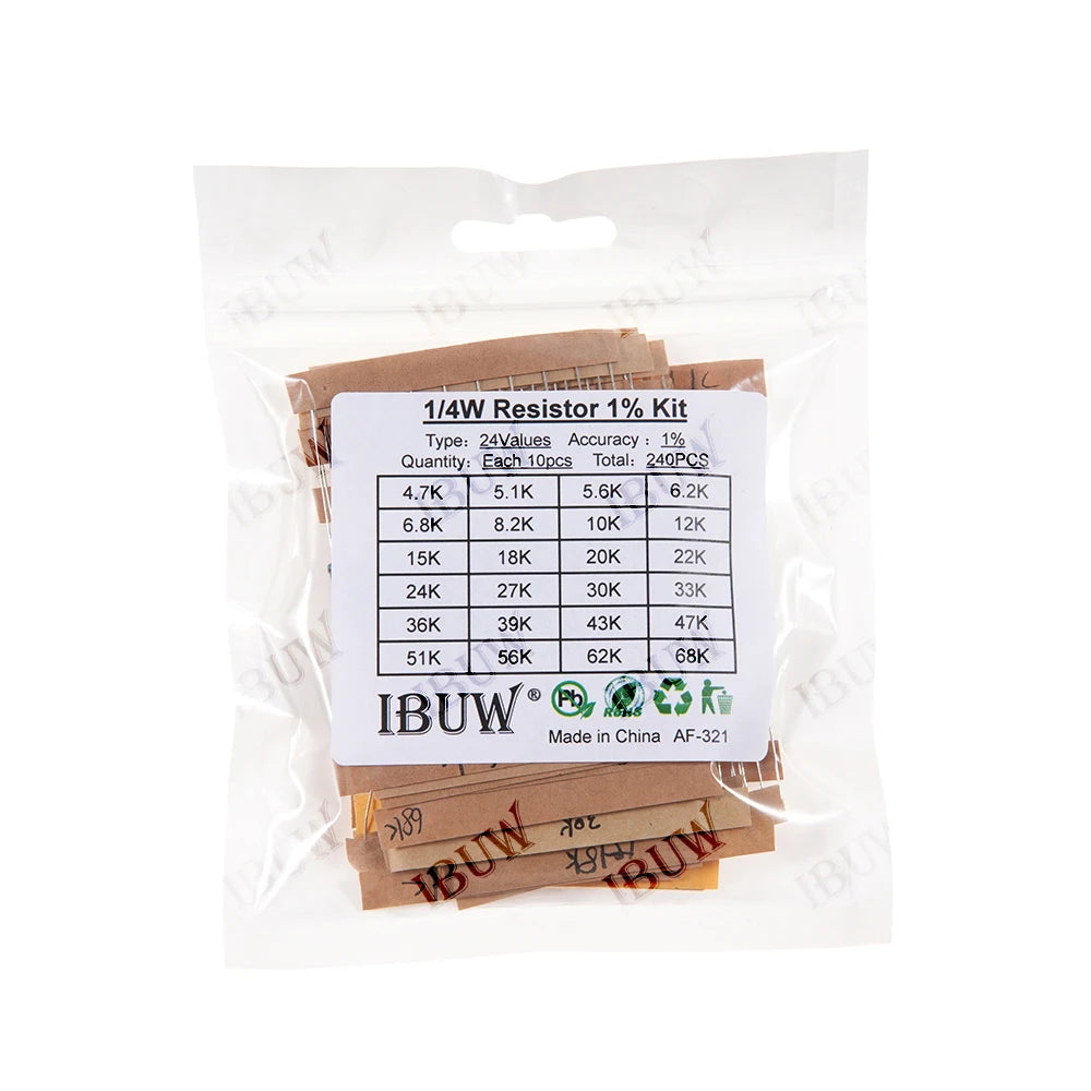 1/4W 1/2W 1W 2W 3W Resistance Set 1% Metal Film Resistor Assortment Kit 1K~820K 0.1R~750R 10K 6.8R 7.5R 47R 41R