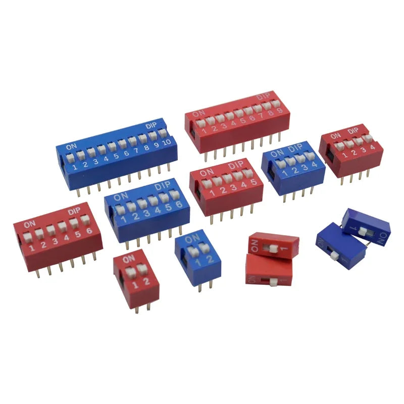 10PCS Red, Blue Toggle Switch Spacing 2.54MM DIP Dial The Code Switch 1 2 3 4 5 6 7 8 9 10 12 PIN Quick Switch