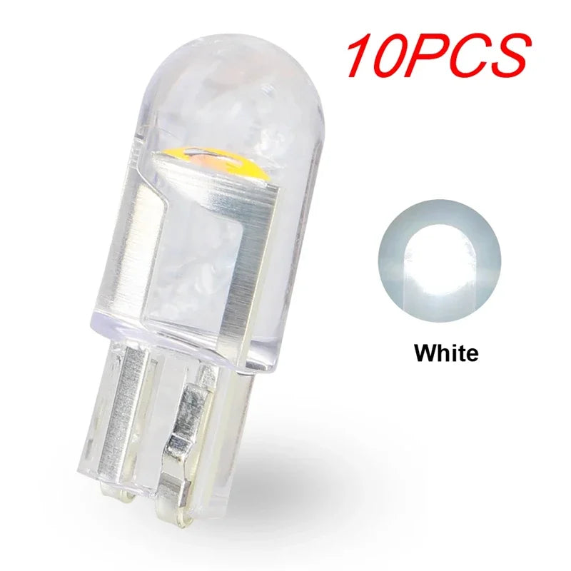 10 Pcs Car LED T10 W5W Canbus Glass COB 6000k Reading Dome Lamp Marker Wedge License PlateLight Bulb 168 194 192 DC 12V White