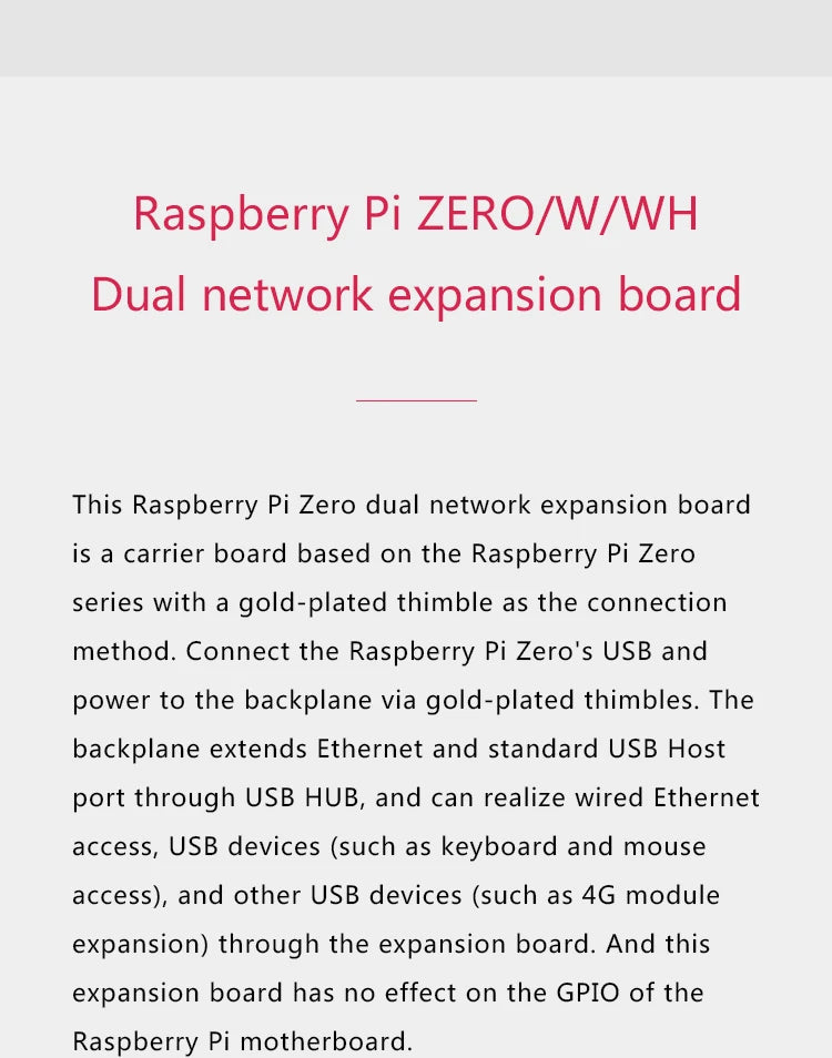 Raspberry Pi Zero W and WH expansion board with Ethernet, USB interface, 4G communication module and durable protective