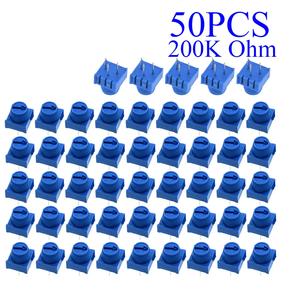 5-100pcs 3386P-1-103 1k 2k 5k 10k 20k  0.5W, 1/2W PC Pins Through Hole Trimmer Potentiometer Cermet 1 Turn Top Adjustment