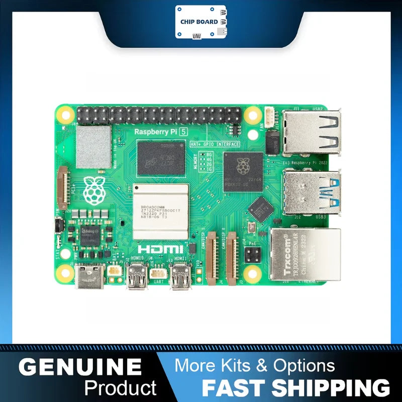 Raspberry Pi 5, Options for RAM, BCM2712 Processor, 2.4GHz Quad-Core 64-bit Arm Cortex-A76 CPU, Built Using RP1 I/O Controller D