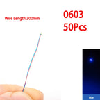 50pcs/bag 0402 0603 0805 1206 SMD Lamp Wired Micro Litz Led Pre-Soldered Chip Wired 30cm 3V DIY Railway Models Scenes Toy Light