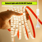 AC 220V LED Strip Waterproof 240Leds/M 3000K 4000K 6000K Home Decor Self Adhesive Tape Chain Light Flexible Ribbon Strip