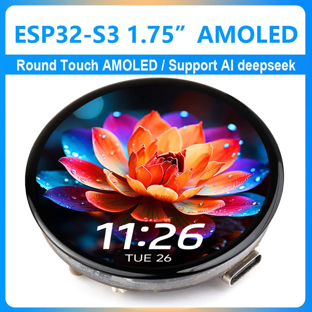 ESP32-S3 1.75inch AMOLED Round Touch Display Development Board 6-axis sensor Xiaozhi AI Deepseek Optional with Case or with GPS