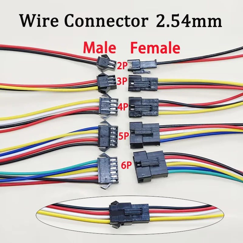 5/10PCS SM Terminal Wire JST Docking Plug 20CM Length 2/3/4/5/6Pin 2.54MM Tin Plated Male Female Connector