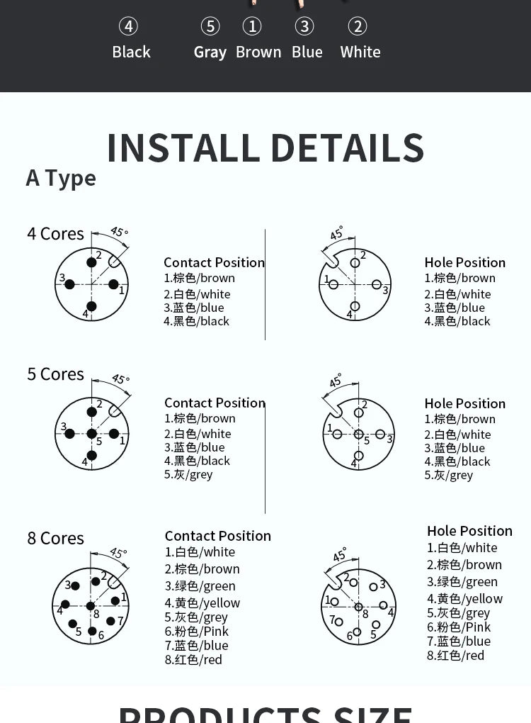 M12 Cable Connector Male and Female Circular Shield 2 3 4 5 6 7 8 9 12 17 Pin PVC PUR Straight Angle Mold OEM Waterproof