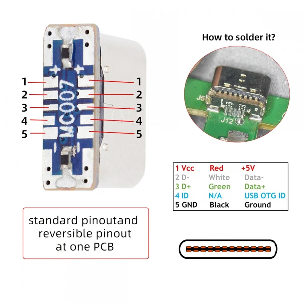 ABZZ-Type-C Female Connector Type C Female Jack 5PIN SMD SMT Type-C Socket Charging Port