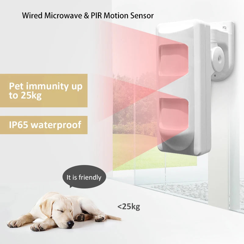 Wired 2PIR+Microwave Outdoor Anti-mask Anti-EMI PIR Motion Sensor for Wired Alarm Systems, Pet Friend/Curtain/Wide Angle