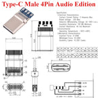 5PCS USB 3.1 Type-C Connector 24 Pins Male / Female Socket Receptacle Adapter To Solder Wire & Cable 24 Pins Support PCB Board