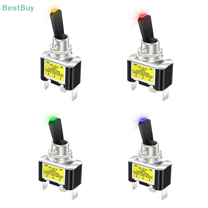 1PCS 30A 12V LED Toggle Switch Lighted Toggle Rocker Switch SPST ON Off 2 Position 3Pin For Automotive Car Aircraft