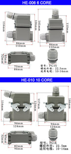 High Base Rectangular Heavy Duty Connectors 4 6 8 10 16 20 24 32 48 Core Pins 16A Waterproof Aviation Plug Top Side Outlet