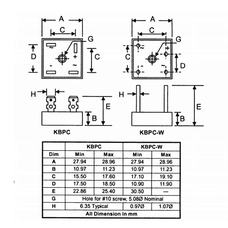 2PCS KBPC2510 Silicon Bridge Rectifier Diode 25A 1000V KBPC Single Phase, Full Wave 25 Amp 1000 Volt