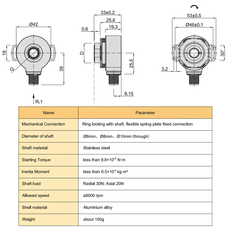 BiSS C Single-turn 24 Bit Absolute Encoder KM42 Hollow Shaft 6mm Cheap Absolute Rotary Encoder Servo Motor Encoder