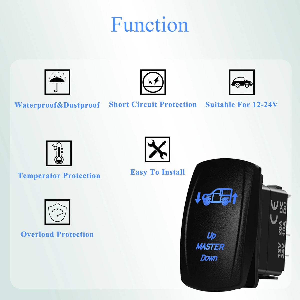 12V Reverse Polarity Rocker Switch DPDT ON-Off-ON 6 Pin Momentary/Latching for Winch Linear Actuator Car Window RV Jack Boat RV