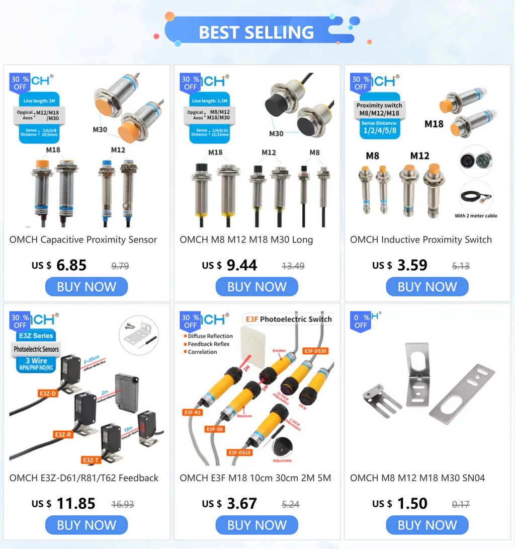 OMCH M8 M12 M18 M30 Inductive Proximity Switch Sensor Detection Distance 1/2 2/4 5/8 8/10mm NPN PNP NO NC DC 3-wire 6-36V