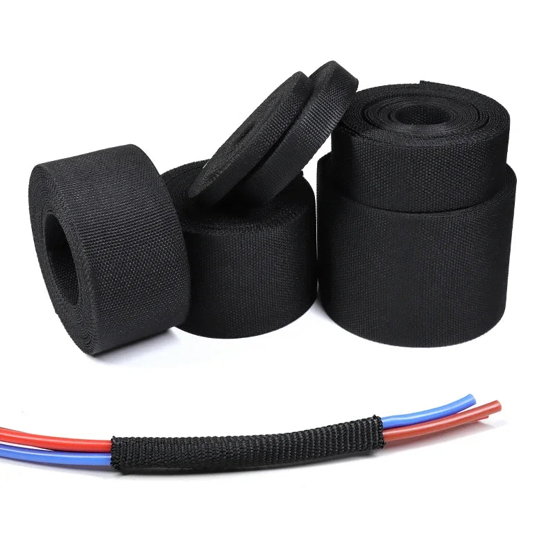 1~50m Braided Cable Sleeve PET Heat Shrink Tube Insulation Flam Retardant Shrinkable Wire Wrap Sheath Protection Cable Organizer
