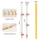 5V 12V 24V 3mm Ultra Narrow COB LED Strip 400LEDs LED Bar Lights for Car Lamp Orange 1800K 2000K Warm White 4000k Red 5m 10m 50m
