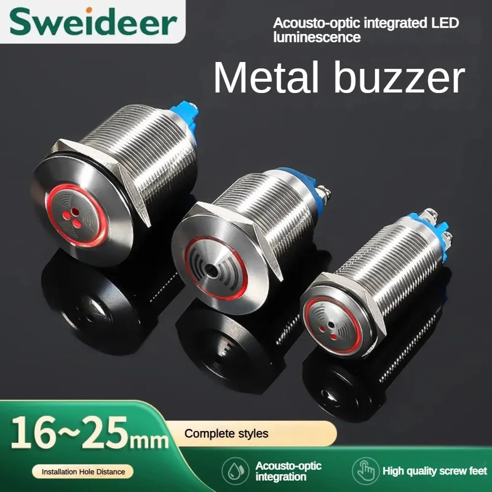 16/19/22/25mm Metal Buzzer Flash LED Alarm Indicator Light Signal Lamp Flashing Buzzer Intermittent Sound 6V 12V 24V 220V Red