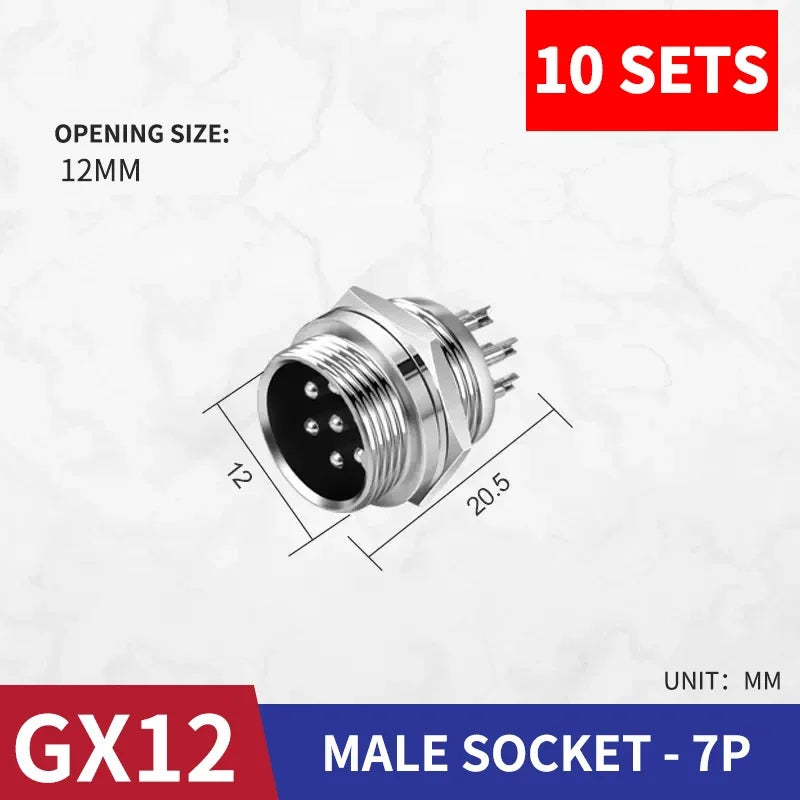 10 Pcs GX12 Aviation Circular Connector 2 Pin 3pin 4pin 5pin 6pin 7pin Male Plug& Female Socket Fixed Rear Nut