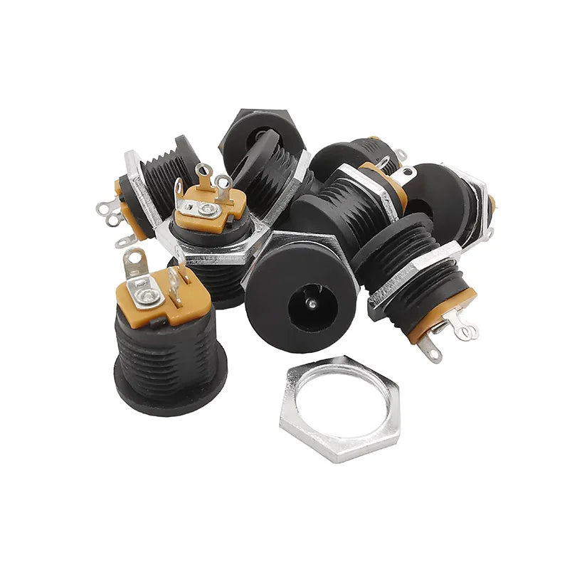 DC-022 5.5x2.1mm DC Power Female Socket Connector DC Plug Jack Screw Nut Interface Panel Mounting Socket Connector DC022 5.5*2.1