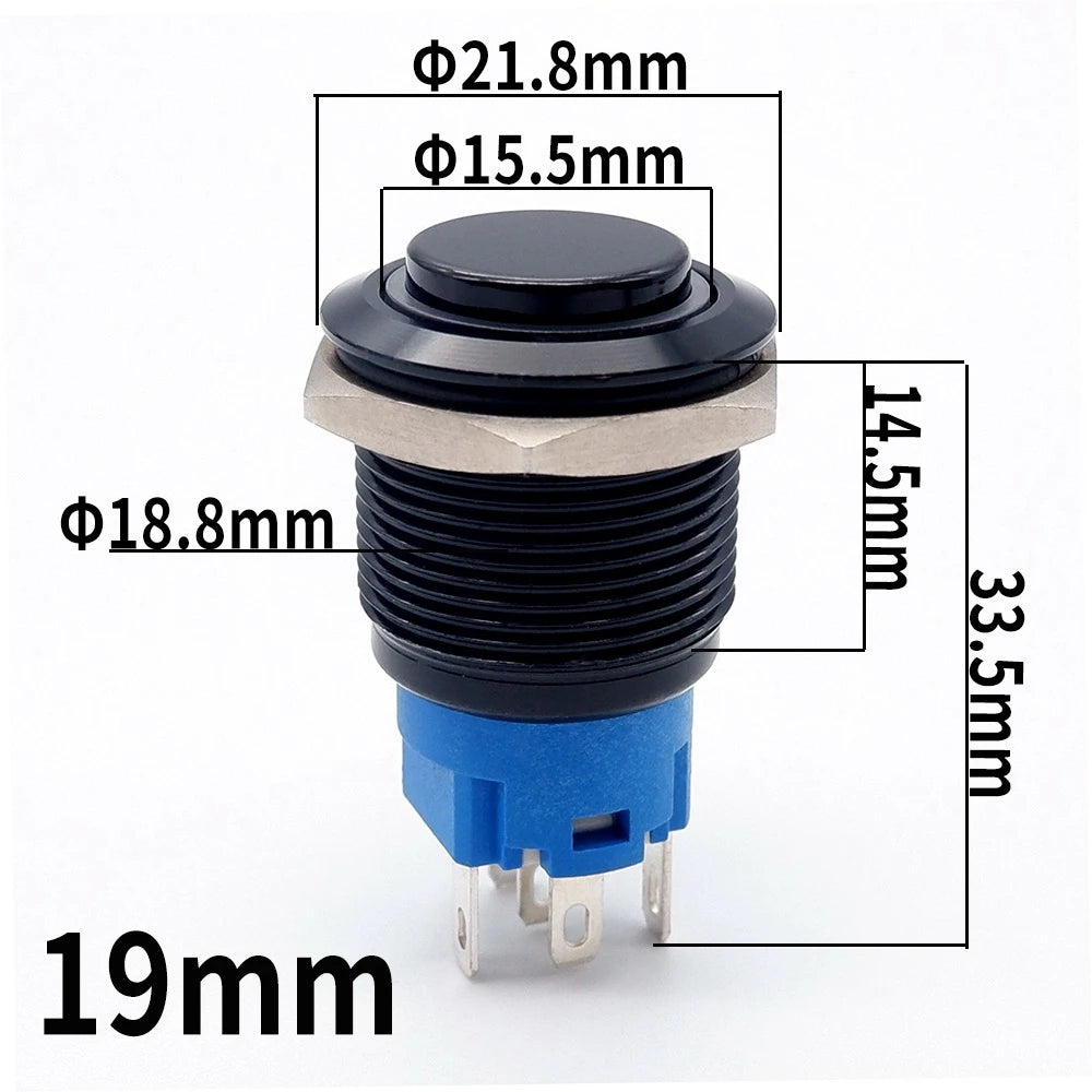 16mm 19mm 22mm Black On Off Metal Button Switch Car Power Start Stop Led Light Waterproof Reset Latching With Socket 5V 12V 220V