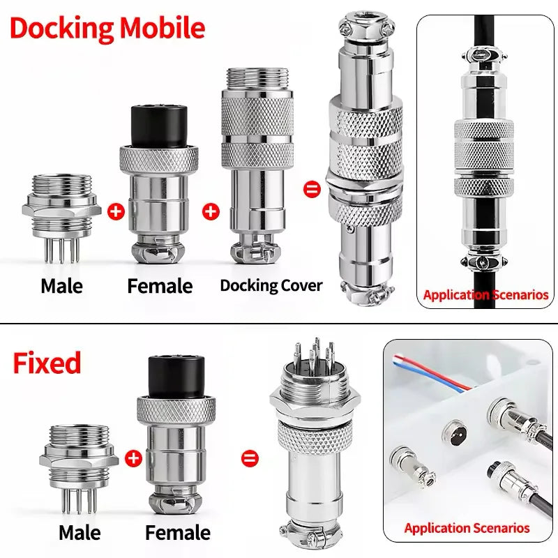 GX12 Aviation Connector 2/3/4/5/6/7 Pin Metal Male Female Plug Socket Fixed & Docking Mobile Wire Panel Circular Connector Set