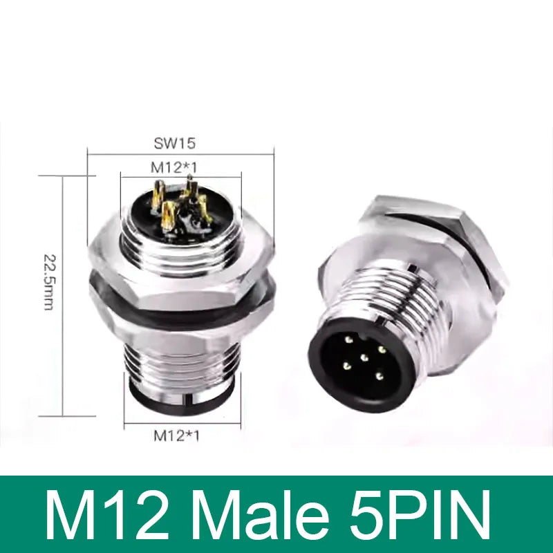 M12 Panel Back Mount Flange Socket Sensor Connector Waterproof Screw Threaded Coupling Male Female 3 4 5 8Pin M1216