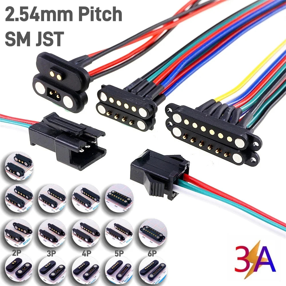 1 Set 2A 3A JST SM Plug DC Magnetic Pogo Pin Connector 2 3 4 5 6 Pin Male Female 2.54 mm Socket Adapter for LED Strip Lamp