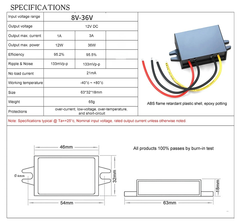 8-36V to 12V 24V 1A-5A Voltage Stabilizer Step-down/up Car Boat Power Supply Buck Boost DC Converter Voltage Regulator 30V 3a