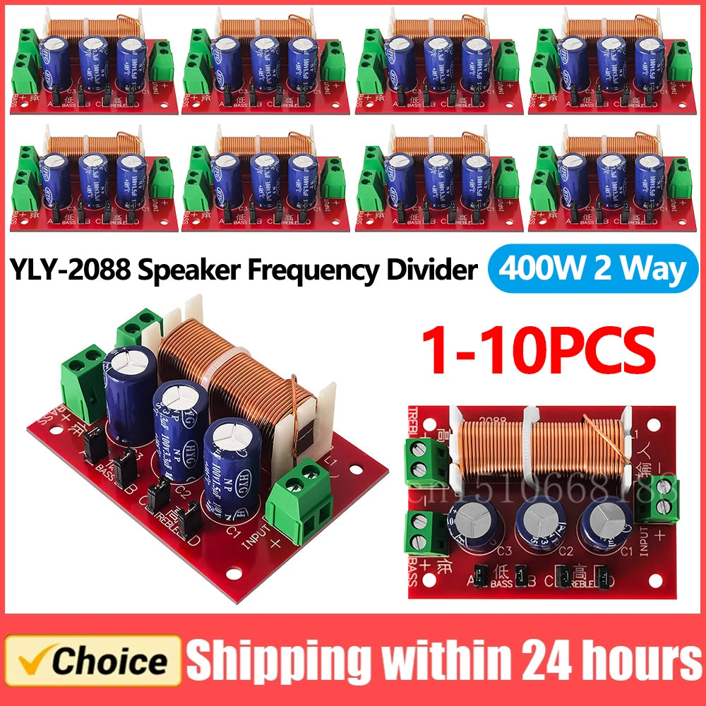 1-10PCS YLY-2088 400W Adjustable 2 Way Crossover Filters Module Audio Speaker Frequency Divider Full Range Treble Bass