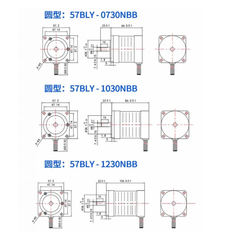 Brushless DC motor 57BLY-0730NBB/1030NBB/1230NBB, adjustable speed, with Hall sensor