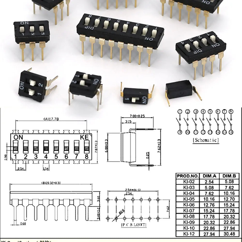 5-50PCS Slide Type Switch Module 1 2 3 4 5 8 10PIN /1.27/2.54mm Position Way DIP/SMD Pitch Toggle Switch Blue Snap Switch Dial