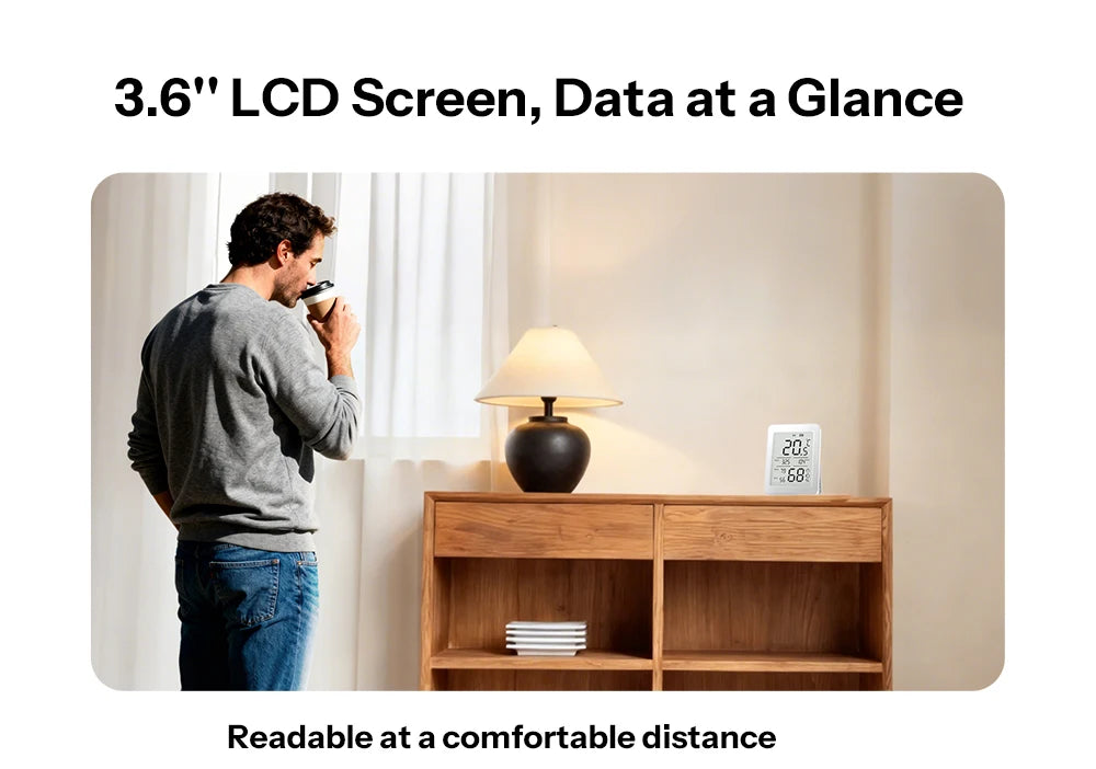 SONOFF SNZB-02DR2 AirGuard TH 3.6'' LCD Zigbee Temperature Humidity Sensor App Monitoring Work With Apple Home Via Matter Bridge