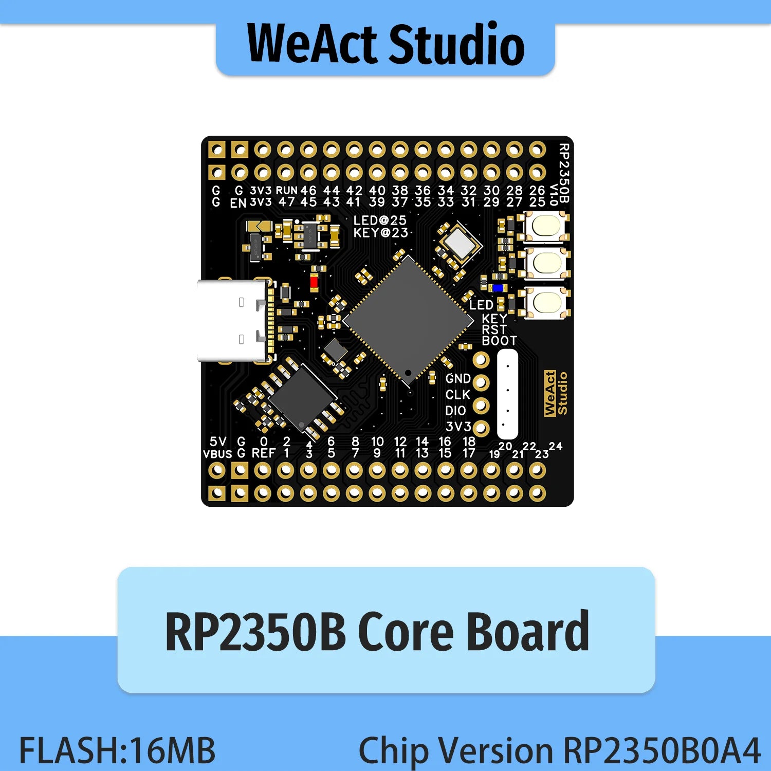 WeAct RP2350B Raspberry Pi RP2350B RISC-V Hazard3 520KByte SRAM 16MByte QSPI Flash 48GPIO All out New Version Chip RP2350B0A4