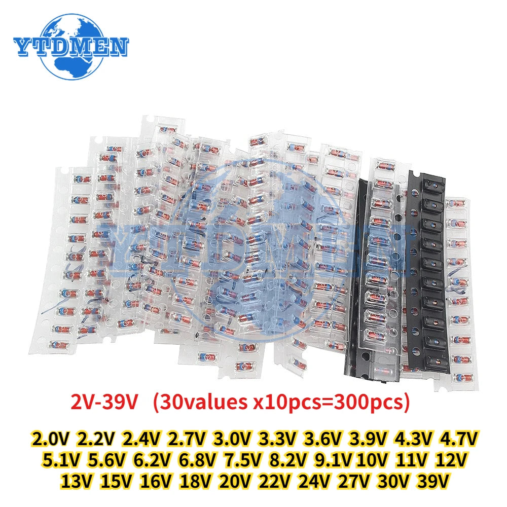 370PCS AMS1117 Voltage Regulator & SMD Diode Kit LL34 0.5W Zener Diode 2V-39V + 1N4148 Switching Diodes Electronic Component Kit