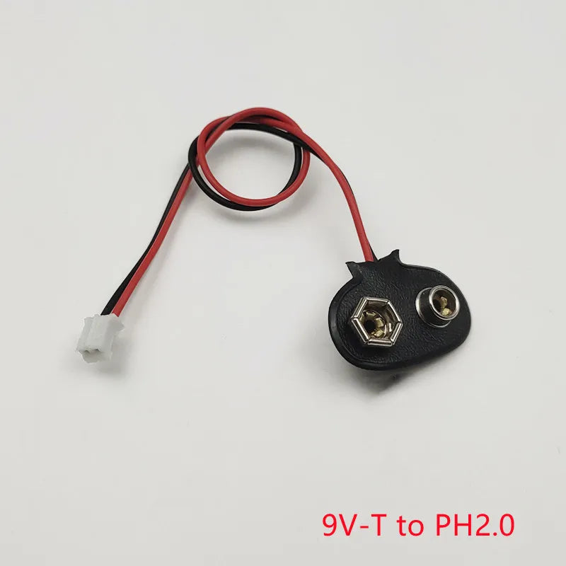 5Pcs 9V Battery Clip to XH2.54 PH2.0 2Pin Terminal Wire 15cm DC Power Adapter Cable Red Black
