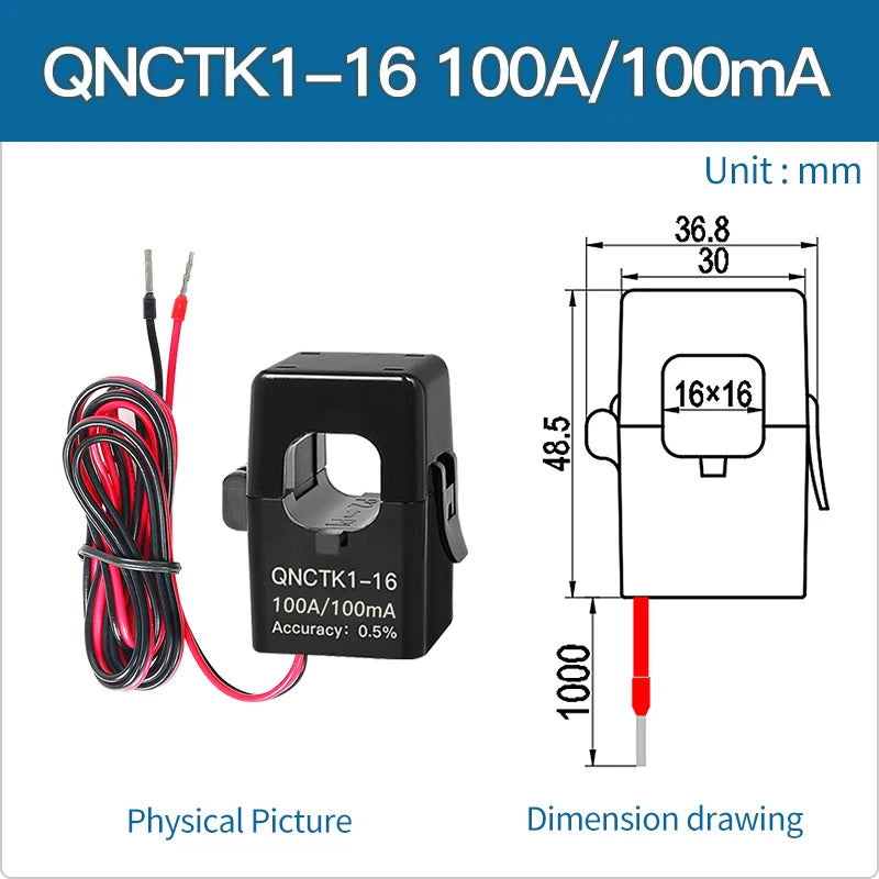 Split Core Current Transformer QNCTK1-16 2000:1 100A 50mA 2500:1 100A 40mA 33.33mA Open Type CT Clamp Current Sensor