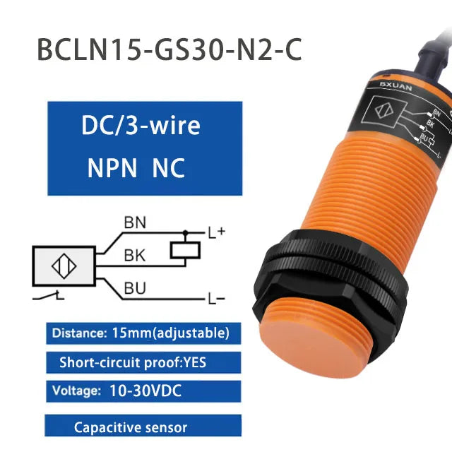M30 Capacitive Proximity Switch Sensor 1-25mm Detection Distance DC 3-Wire Material/Liquid Level Detection NO/NC 2-Wire 220V