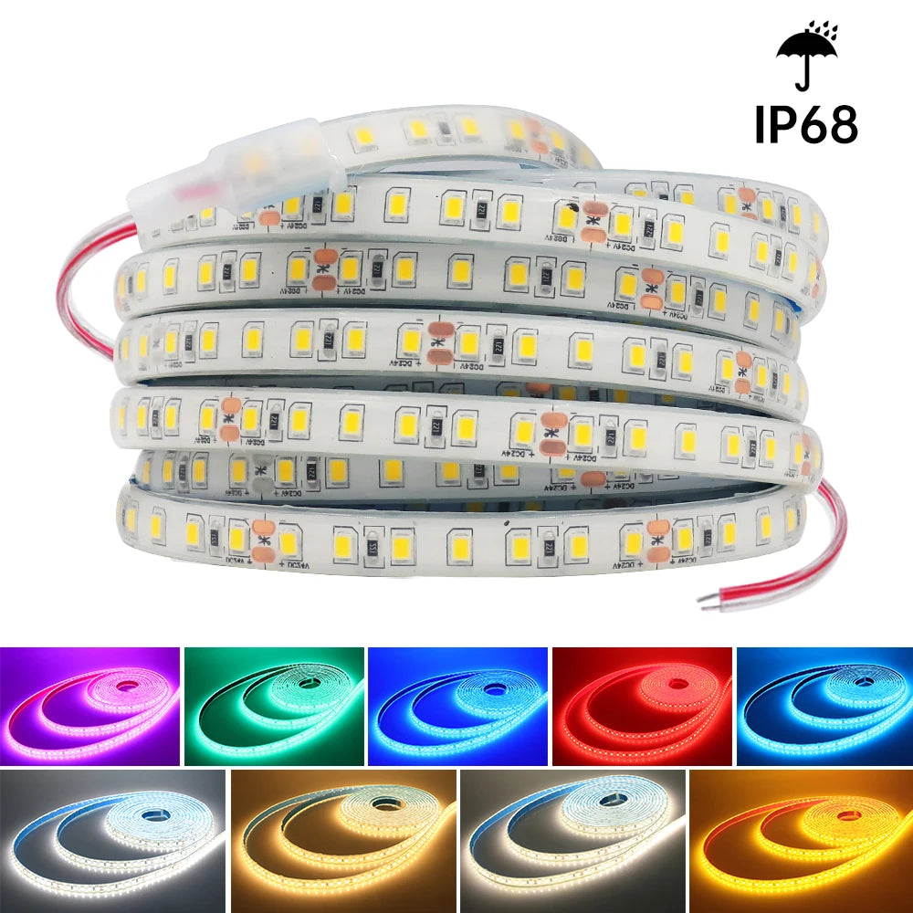 IP68 Waterproof LED Strip Lights 24V 2835 120Leds/m Warm Natural White Red Green Blue Flexible Luces Led Tape Underwater Decor
