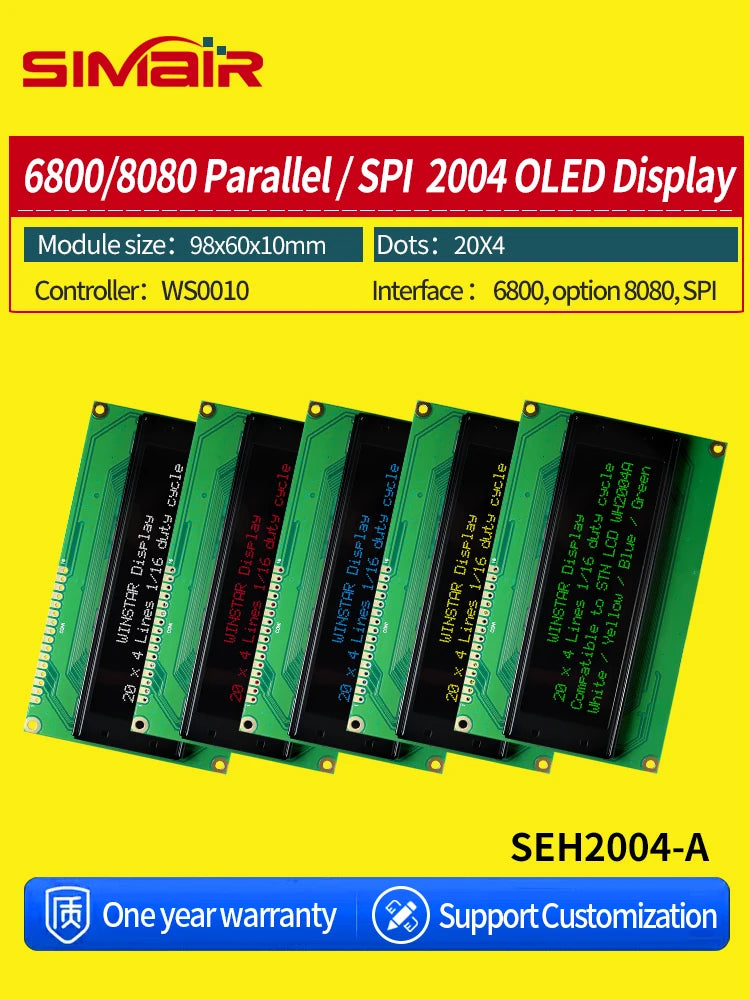 WINSTAR 2004 Character OLED Display WS0010 LCD Module 20x4 Serial Port SPI Black 5V