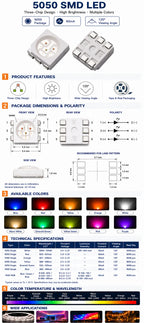 20pcs/lot SMD LED Diodes5050 Diode SMD LED Diodo Kit Green RED WARM White ICE Blue Yellow Pink Purple-UV Orange rgb