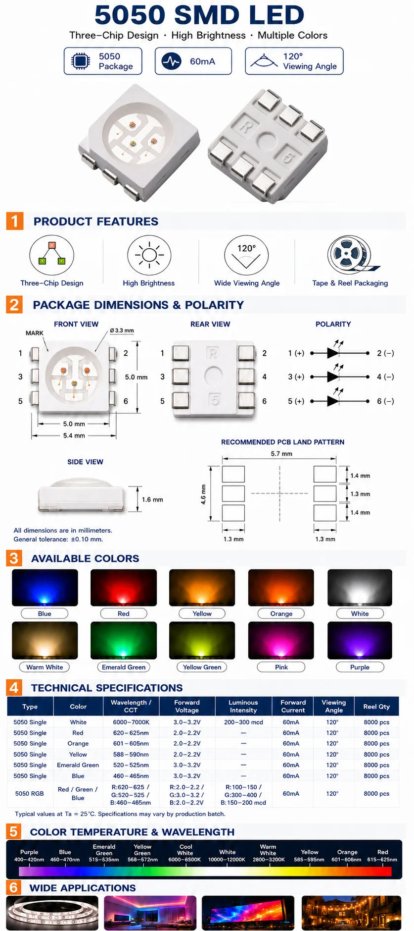 20pcs/lot SMD LED Diodes5050 Diode SMD LED Diodo Kit Green RED WARM White ICE Blue Yellow Pink Purple-UV Orange rgb