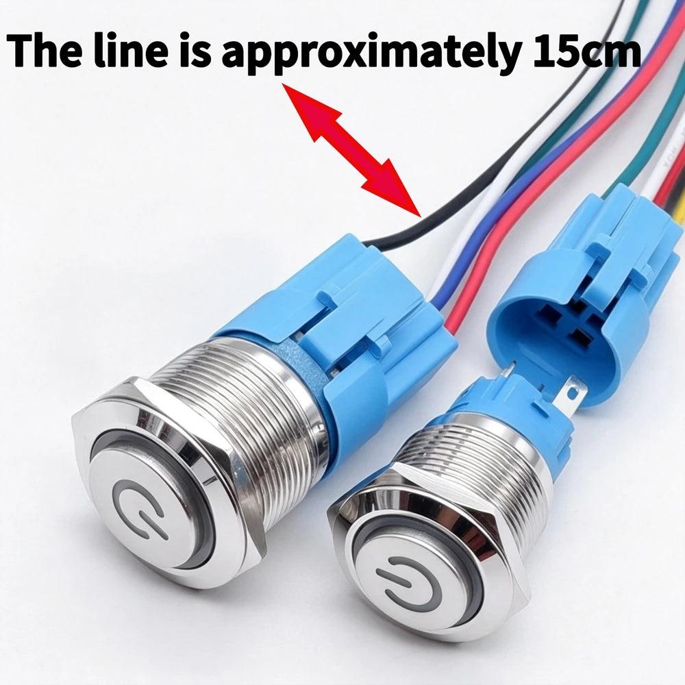 12/16/19/22mm Metal Push Button IP66 Waterproof Self Reset Latching Red LED 1NO1NC Plug Terminal 5V 12V 220V Control Switch Blue