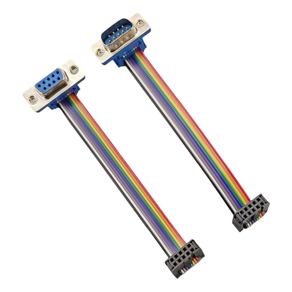 1pcs D-Sub DB9 9 Pin Male/Female Connector to FC-10P IDC Female 2.54mm 10 Pin Rainbow / Multicolor Flat Ribbon Cable to DIDC 9P