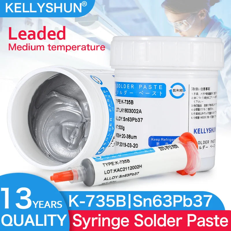 KELLYSHUN Solder Paste, Leaded Syringe Welding Paste, for Soldering BGA LED SMD Containing Silver Sn63 Electronics Tin Paste