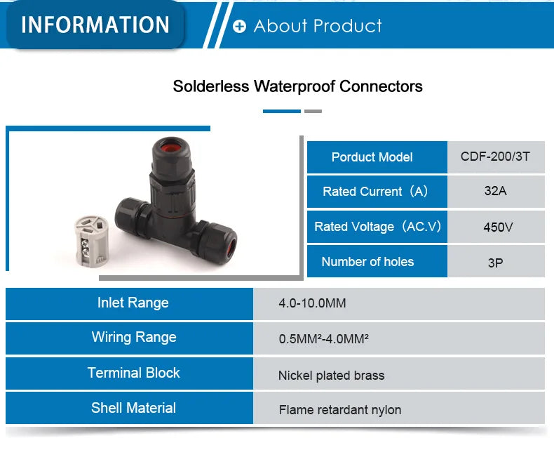 IP68 I/T Shape Waterproof Connector 2/3/5 Pin Wire Connectors Quick Screw Connect Push-in Terminals Electric Junction Box DIY GO